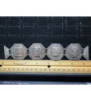 Vintage Sterling Silver Bracelet Mayan Aztec Design Marked/Tested+